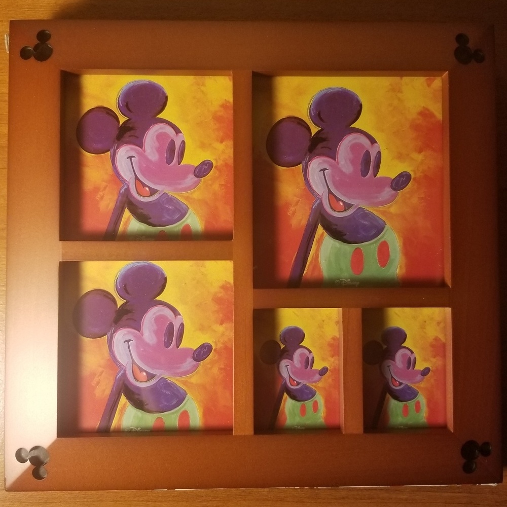 RARE Vintage Mickey Mouse Wood 5 Picture Frame